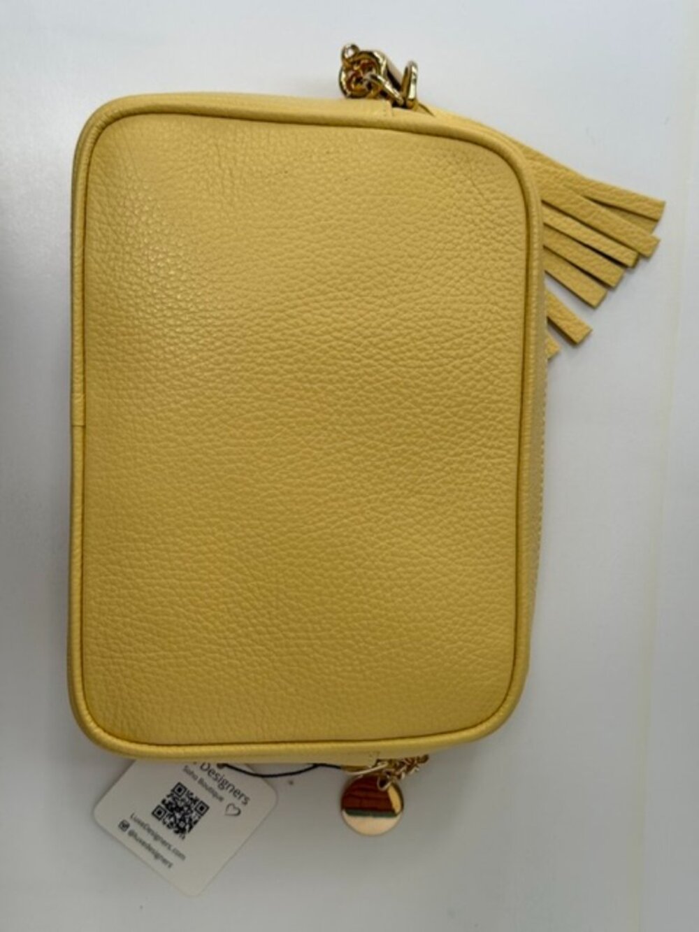 flod&sue Yellow Pebbled Leather Camera Crossbody Bag Made in Italy